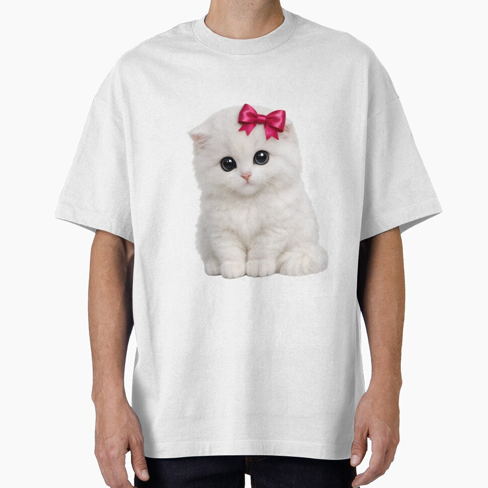 Cute White Kitten With Red Bow by AmirArtisanVibe