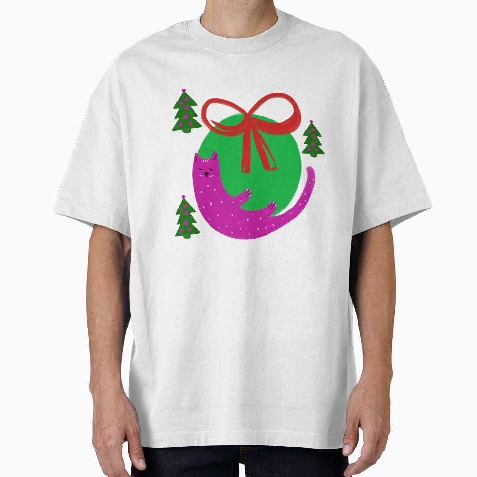Purple Christmas Cat with Green Ornament – Festive Holiday Illustration by jsapro