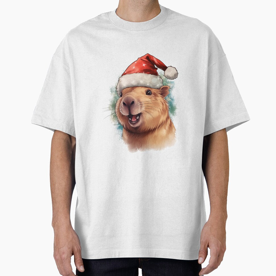 Happy smiling capybara in christmas cap by GoodThings66