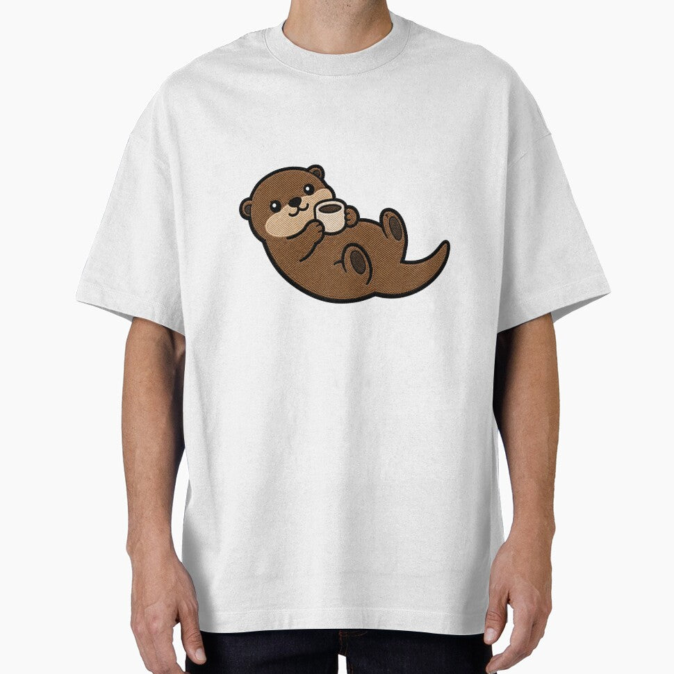 Cute Otter Floating with Coffee Kawaii Embroidery Patch by ColorSplash123