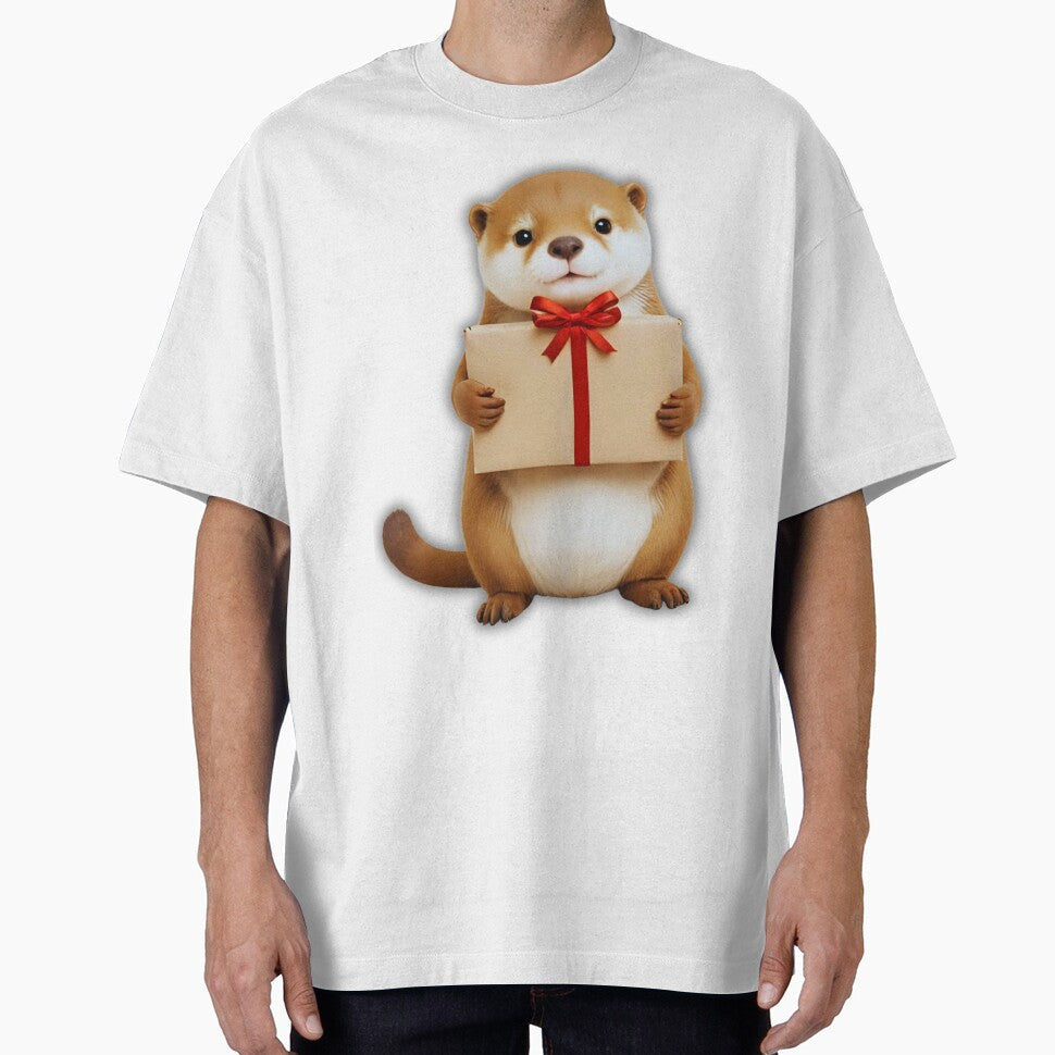 Happy Otter with Christmas Gift – Cute Holiday Animal Aesthetic by Otterly Cute