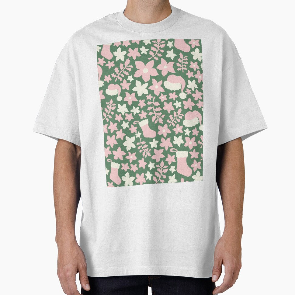 Pink and Green Boho Christmas Cabincore Floral Pattern by blomastudios