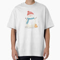 A friendly snowman with a tiny bird on its head and a mouse near its feet, warm smile, winter sticker design, soft pastel colors, white border, transparent background by Palmate-m