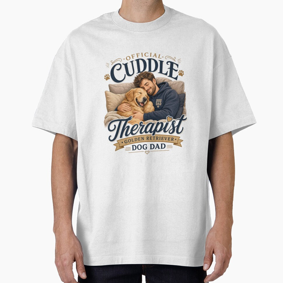 Official Cuddle Therapist Golden Retriever Dog Dad T-Shirt by Ashley critters