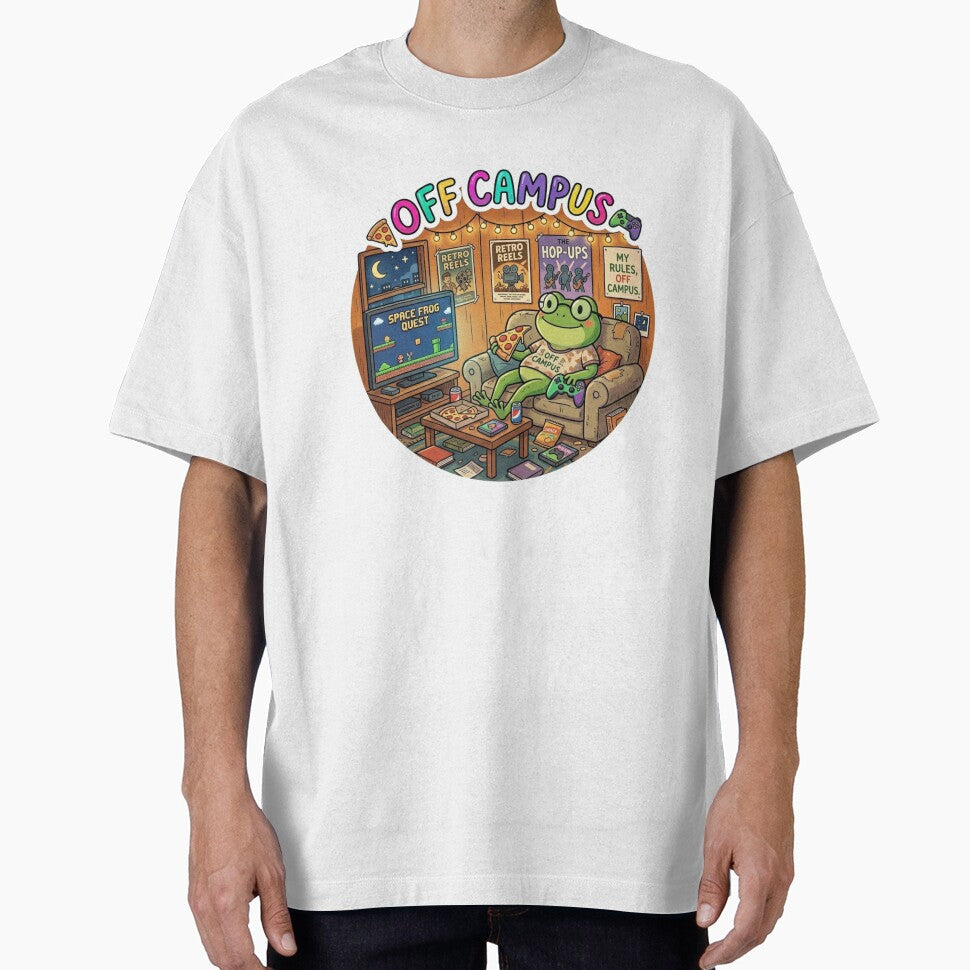 OFF CAMPUS Couch Frog – Cozy Student Apartment Cartoon Art by ArtsyExplorer