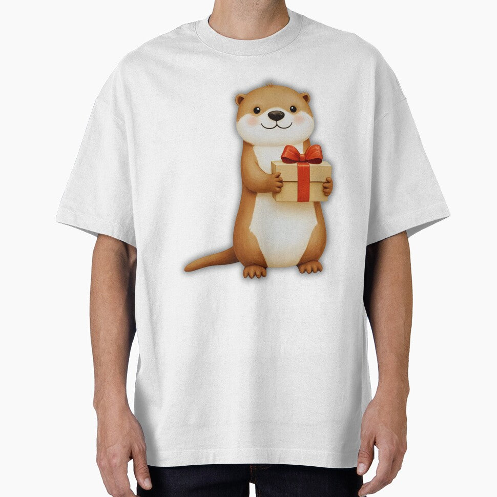 Sweet Christmas Otter with Present – Festive Cute Animal Illustration by Otterly Cute
