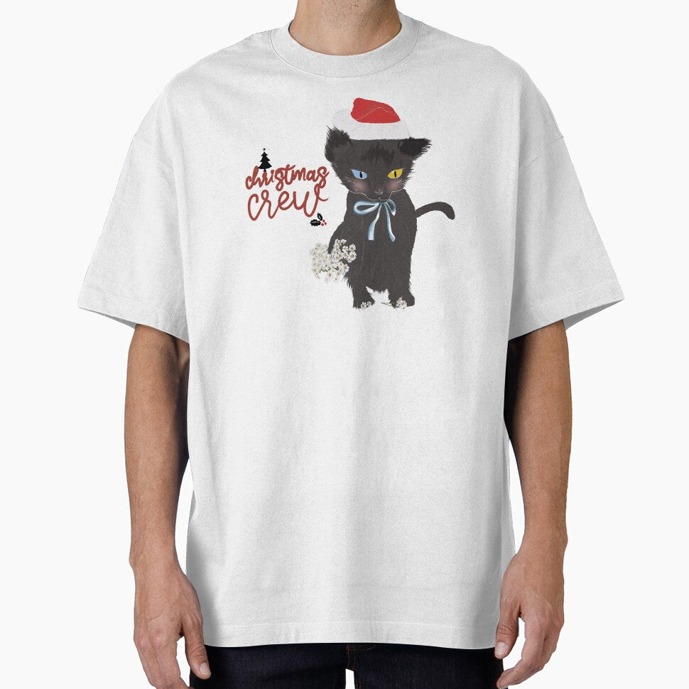 Christmas Theme Christmas Crew Black Cat – Cute Holiday Kitty with Santa Hat by Miza Drops