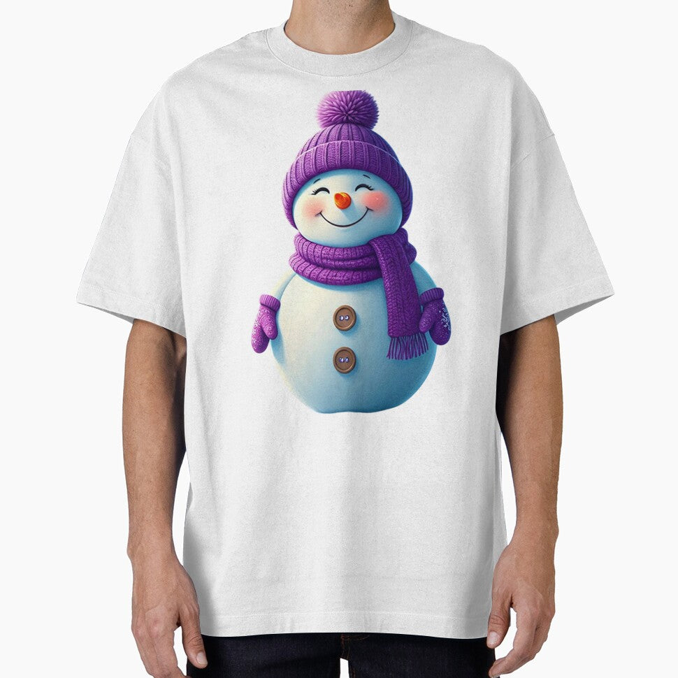 Cute Cartoon Snowman Holding Purple Heart in Dreamy Winter Scene by PixelVibe782