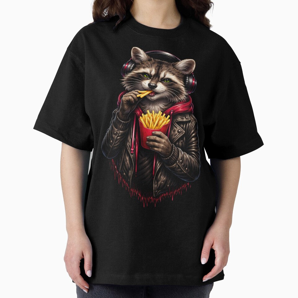 Mischievous Raccoon Eating Fries – Street Rebel Animal Art by ColorSplash123