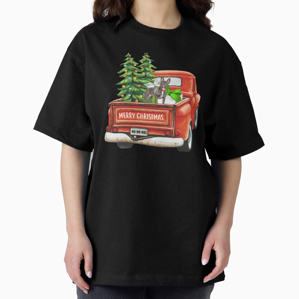 Red Vintage Merry Christmas Truck with French Bulldog Dog by michellejustice