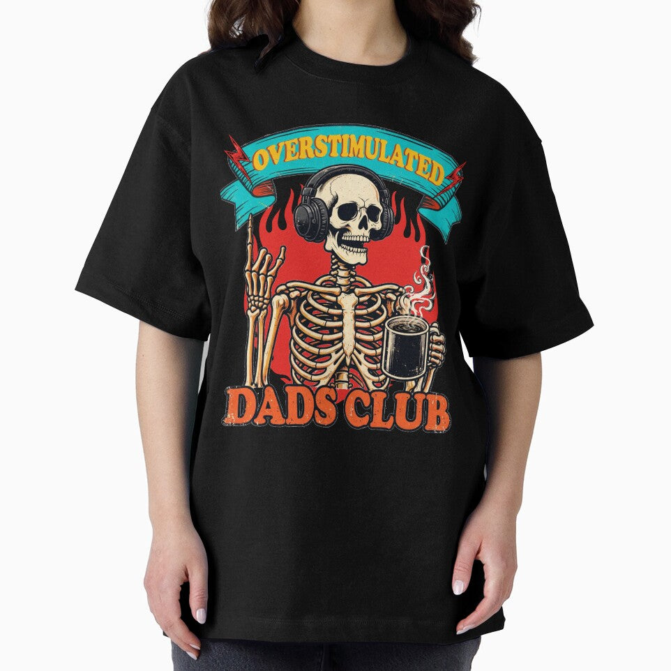 Overstimulated Dads Club Skeleton Funny Dad Life - Coffee Headphones Rock Dad by Neurospicy Trolls