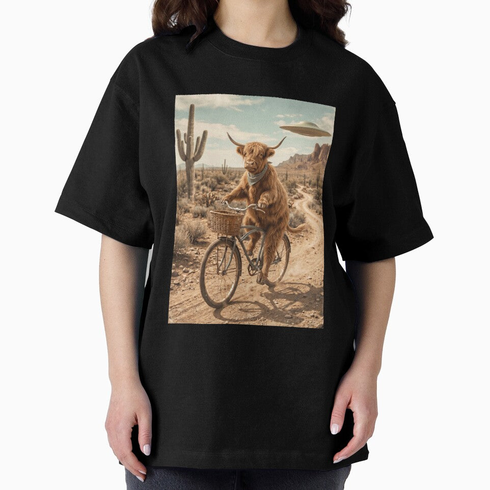 Highland Cow Riding Bike Wild West Western UFO Animal Lover by dian-rody-crest