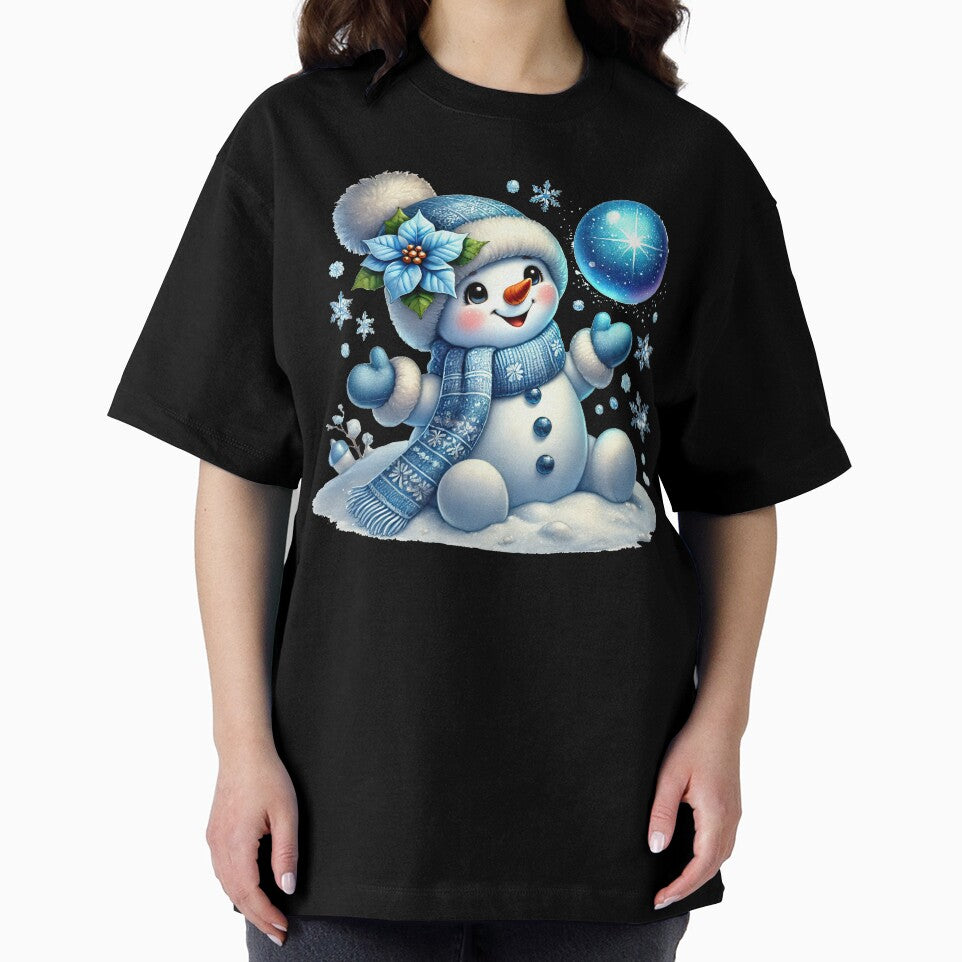 Adorable Winter Snowman with Blue Scarf and Snowflakes by jlprime