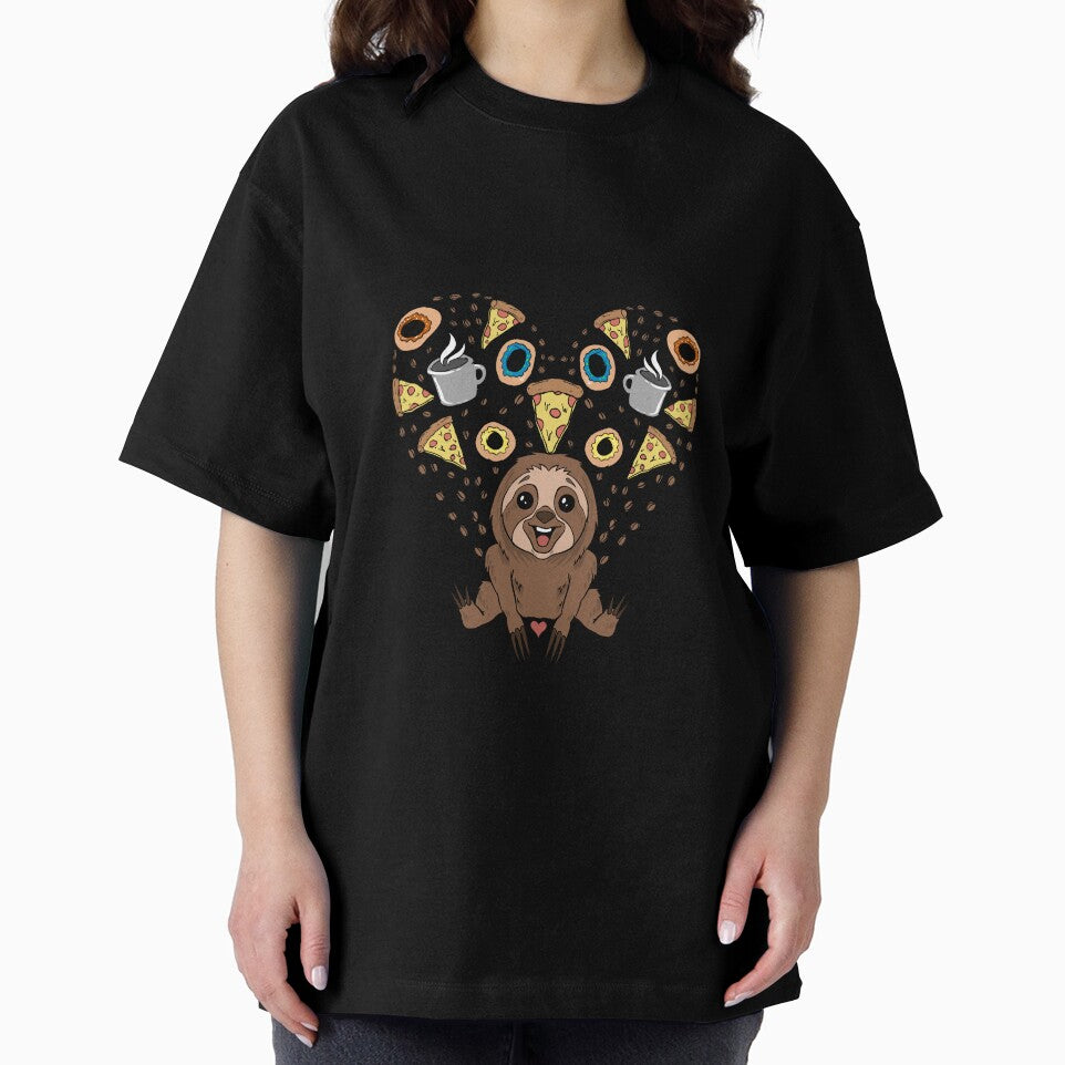 Sweet Sloth T-Shirt With Coffee,Pizza And Donuts Gift by Manisma Road