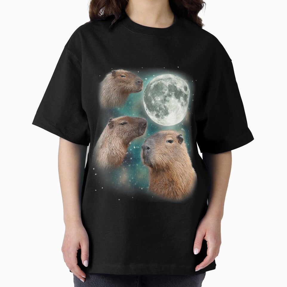 3 Capybara Moon Giant Rodents Weird Howling Parody Art for Men Women Kids , Capybara Gift Lover by DZIRI NAJAT