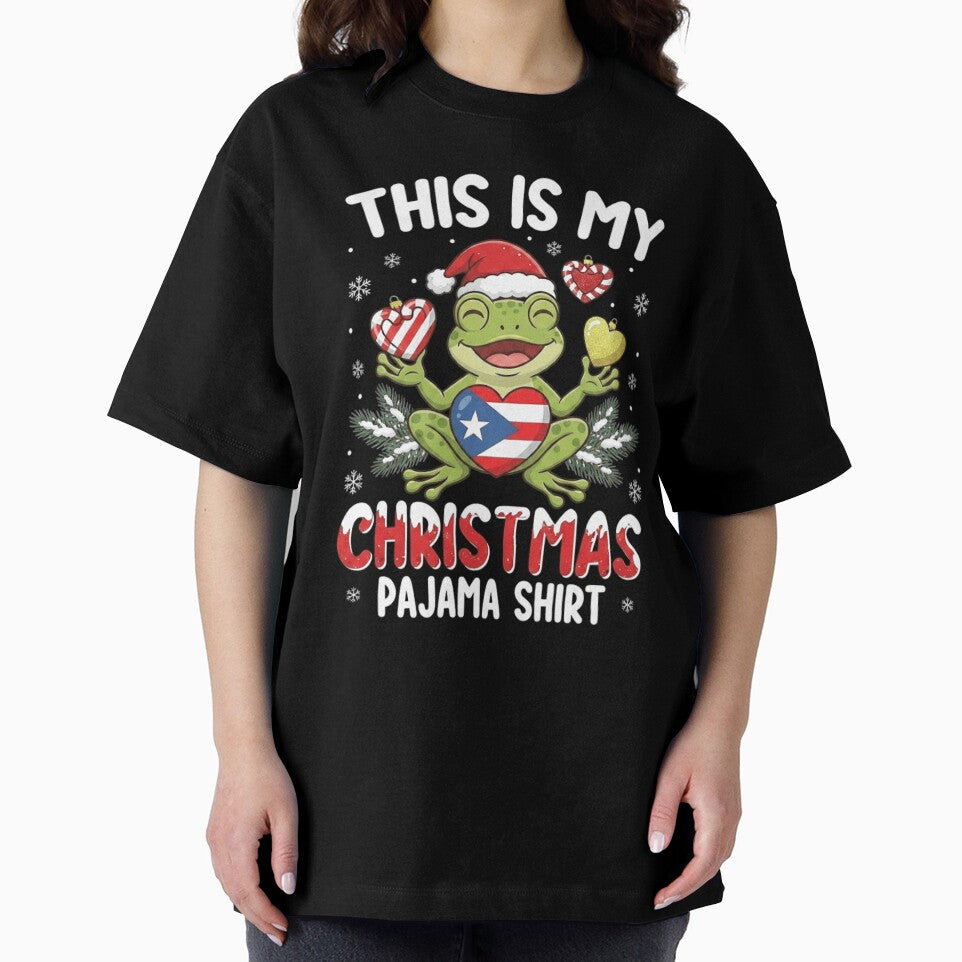 Puerto Rican Frog Christmas Pajama Shirt Holiday Design by MiALopezArt