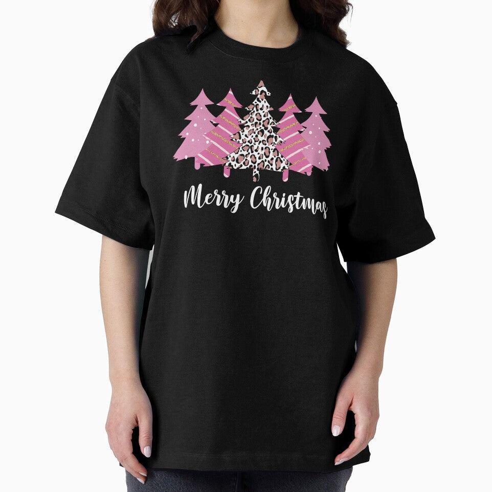 Pink Christmas Tree Shirt Womens Christmas Gift Merry And Bright Holiday Winter by LessIsLoud