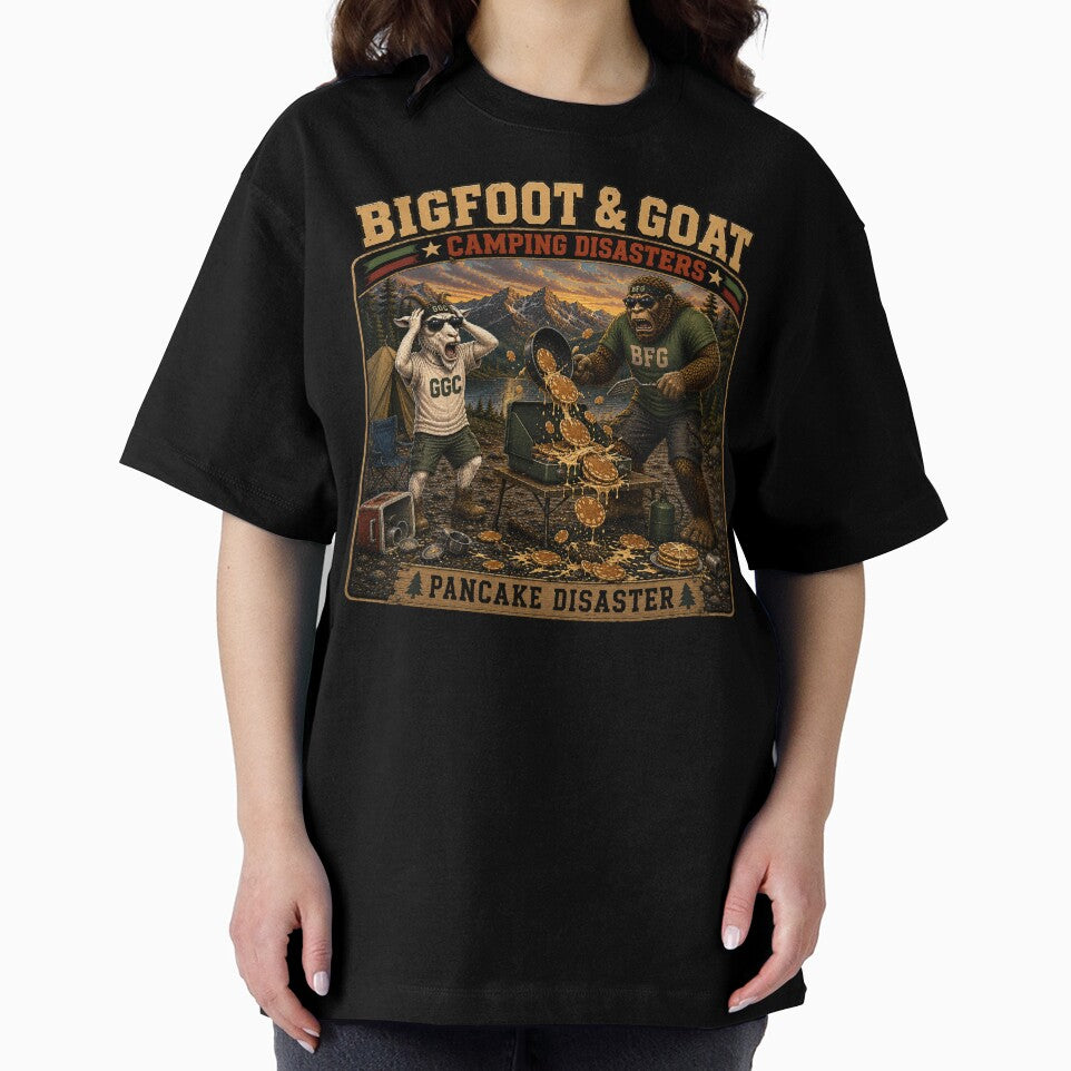 Bigfoot And Goat Pancake Disaster Funny Camping Breakfast by NicheBloom