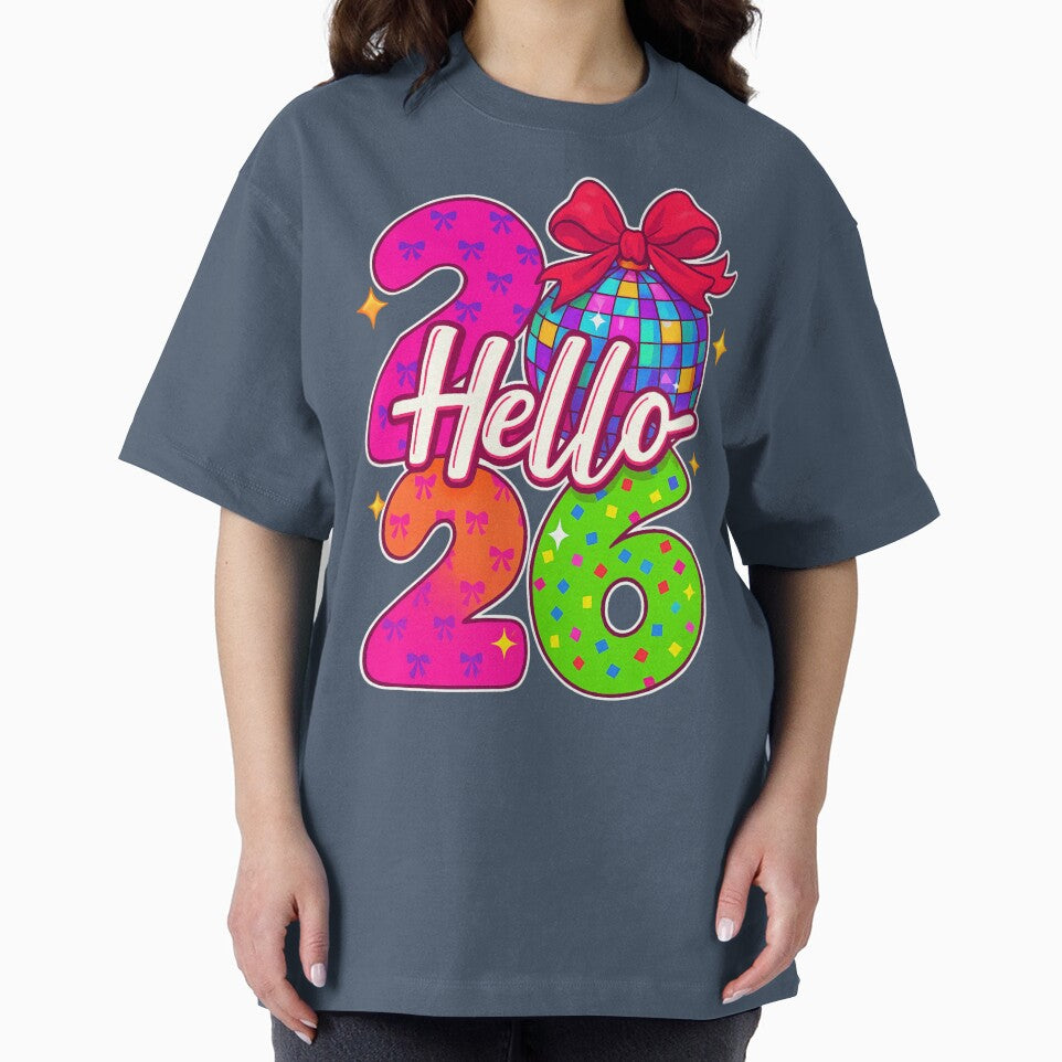 Hello 2026 New Year Disco Ball Coquette Bows Party by DigitalMomy