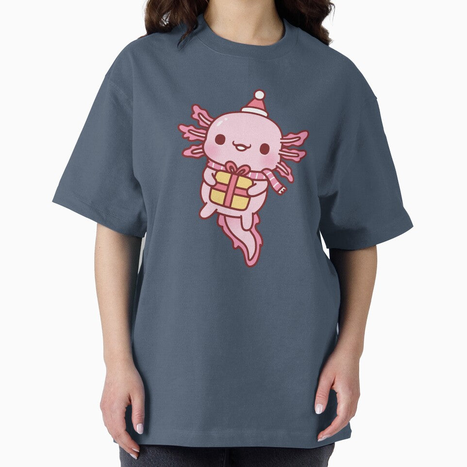 Cute Axolotl With Christmas Santa Hat Scarf And Present by rustydoodle