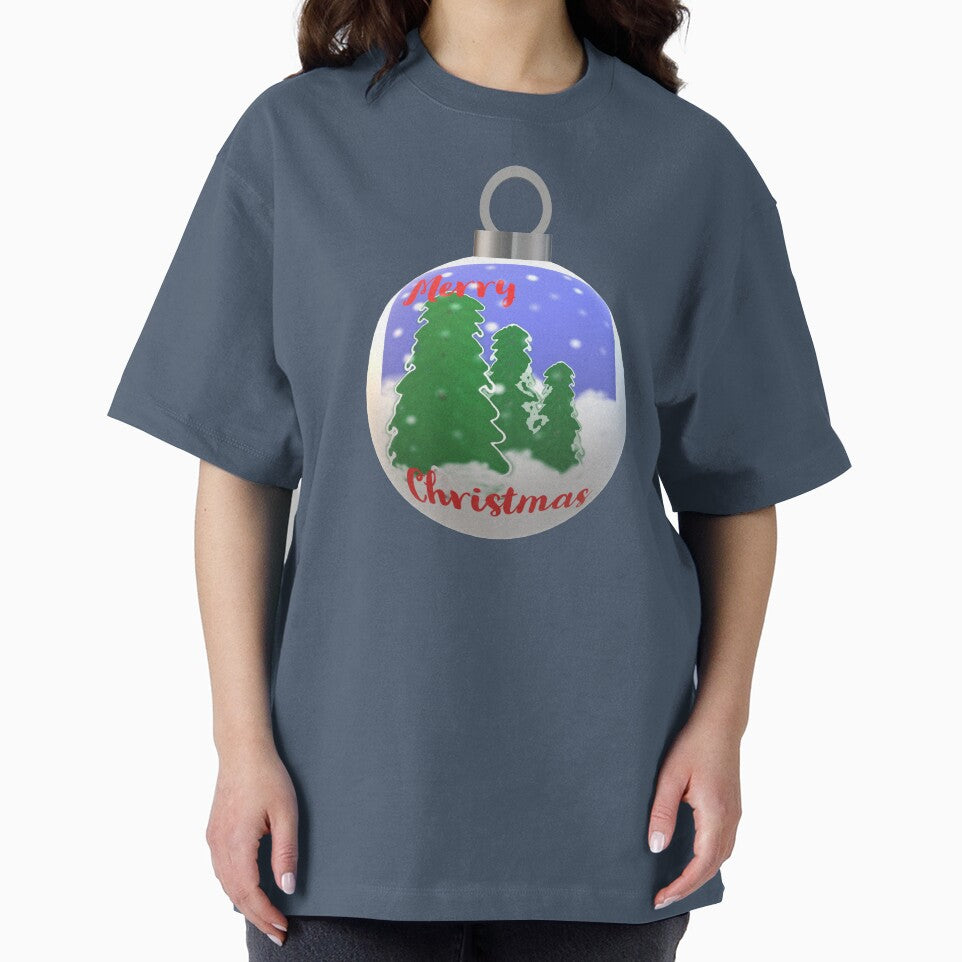 Christmas Ornament with Merry Christmas, Evergreen Trees and Snowflakes by ArtByLM