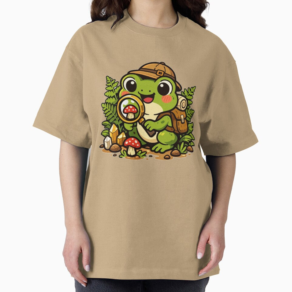 Cute Explorer Frog with Magnifying Glass and Mushrooms | Kawaii Adventure Frog Art | Goblincore Frog Nature Explorer | Cottagecore Frog Print by NeonKawaiiCo