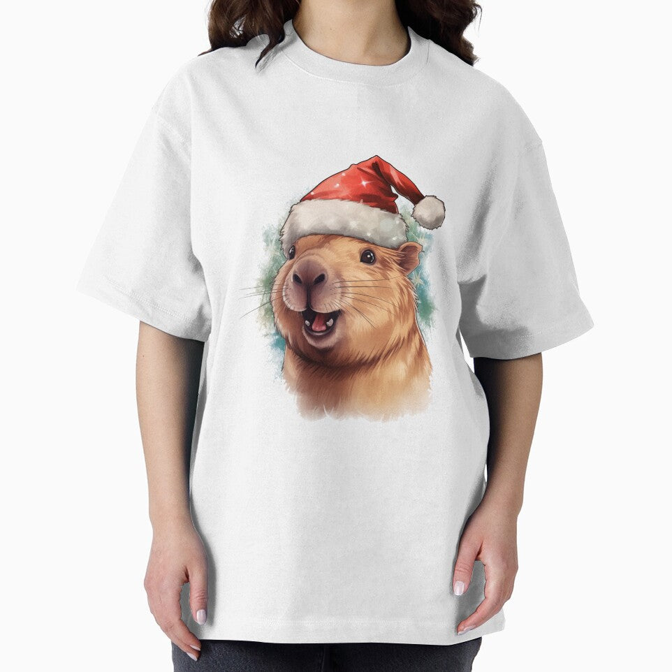 Happy smiling capybara in christmas cap by GoodThings66