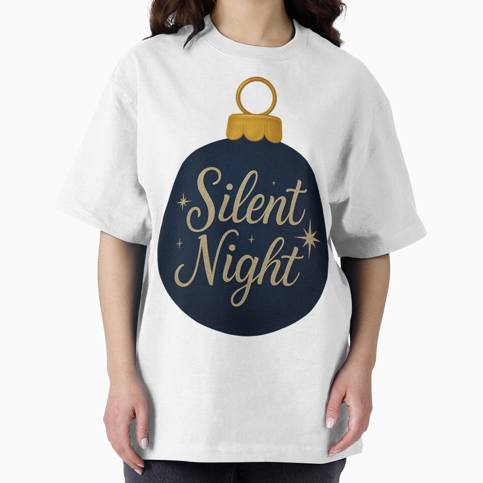 Silent Night Navy Christmas Ornament – Elegant Gold Holiday Design for Clothing & Home Décor by Painted Moon by Luna Bee™