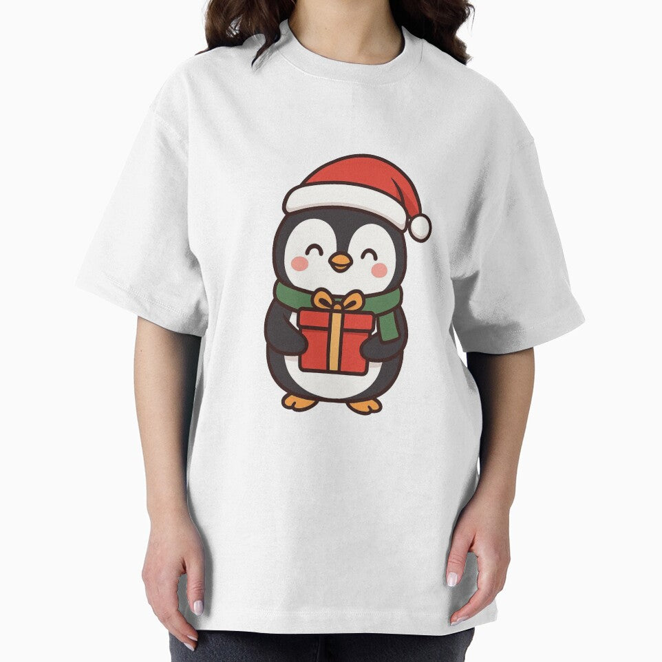 Christmas Penguin with Gift and Santa Hat – Festive Winter Character by Confuzz1ed