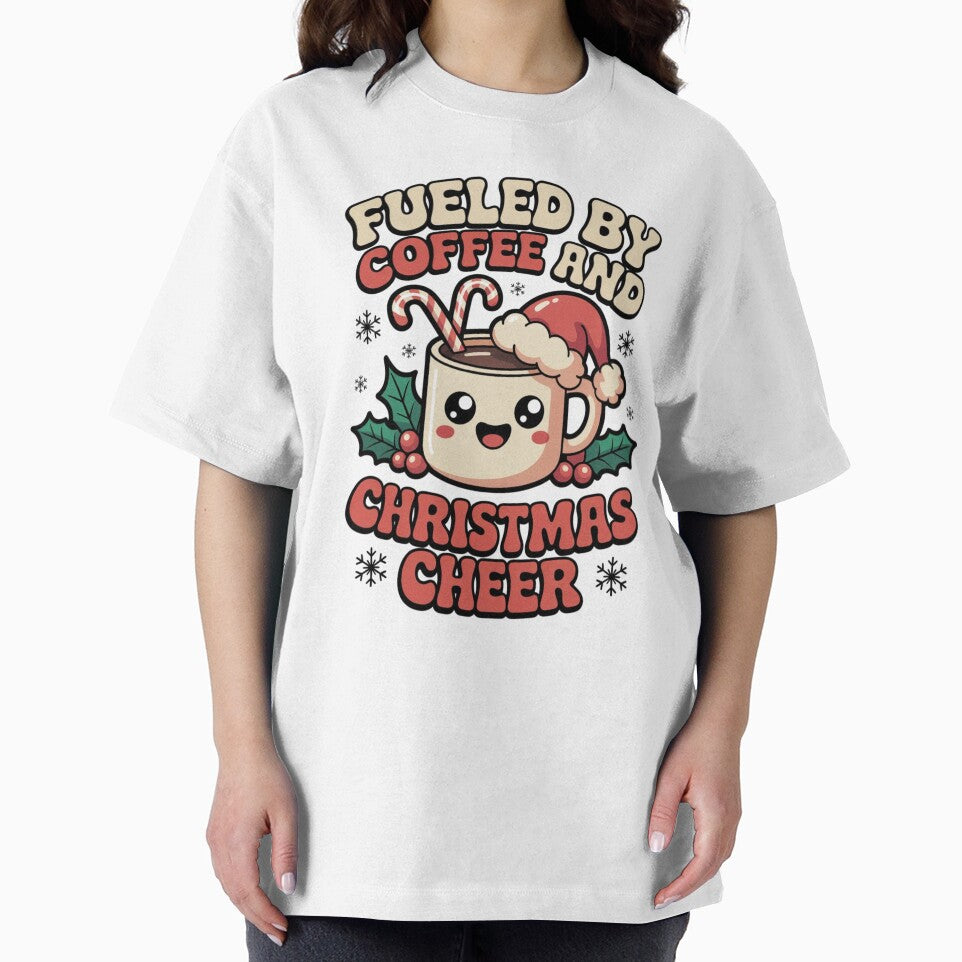 Fueled by Coffee and Christmas Cheer Cute Kawaii Coffee Mug Christmas Design by DailyInkWear