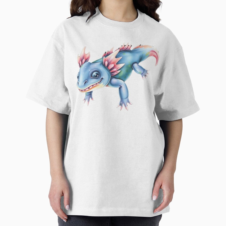Playful Blue Axolotl Watercolor Art, Smiling Pink-Gilled Amphibian Illustration Print by EllDAV777