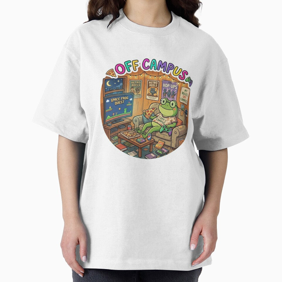 OFF CAMPUS Couch Frog – Cozy Student Apartment Cartoon Art by ArtsyExplorer