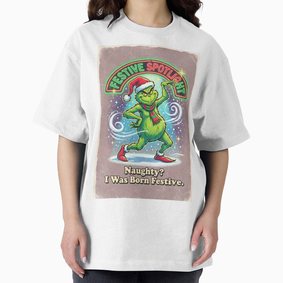 “Funny Green Christmas Mischief Tee – BORN FESTIVE”. Ai generated. by GreaterVibePOD