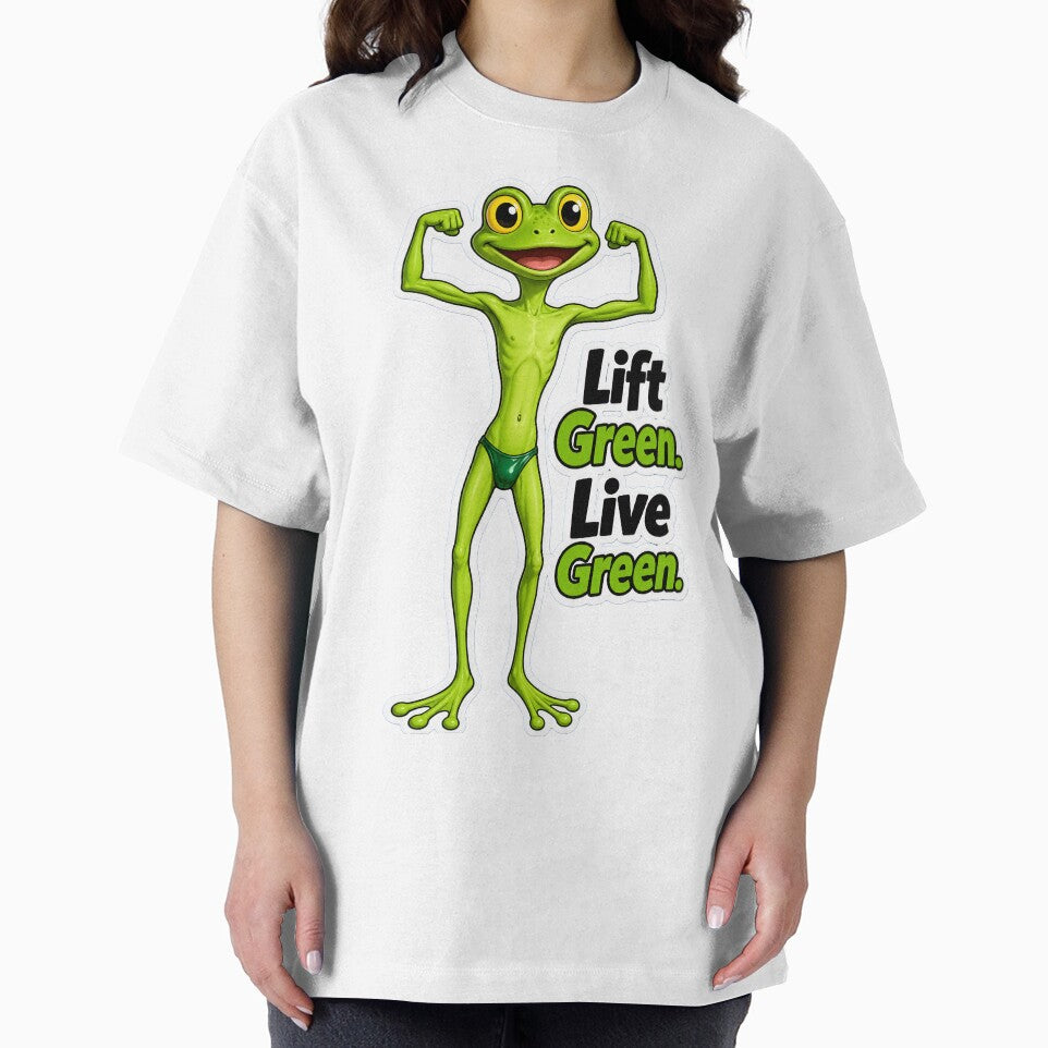 Lift Green Live Green – Bodybuilder Frog Cartoon by Halbeskilo