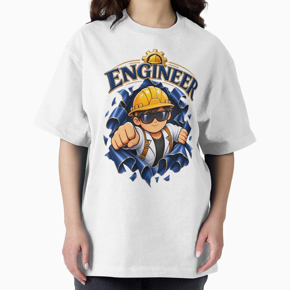 Engineer Breaking Through – Premium Engineering Cartoon Design by HO•Designs