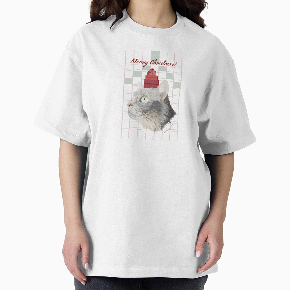 Gray Cat Christmas by buzzcutart