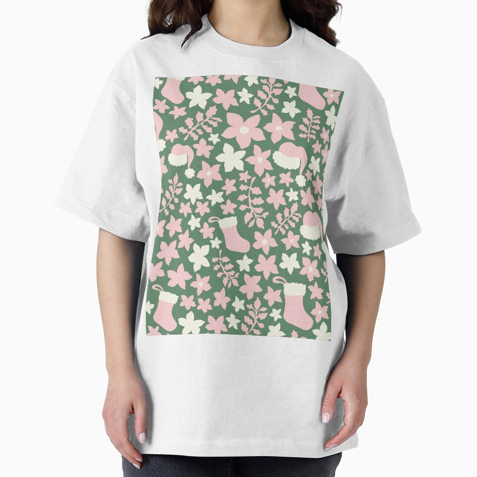 Pink and Green Boho Christmas Cabincore Floral Pattern by blomastudios