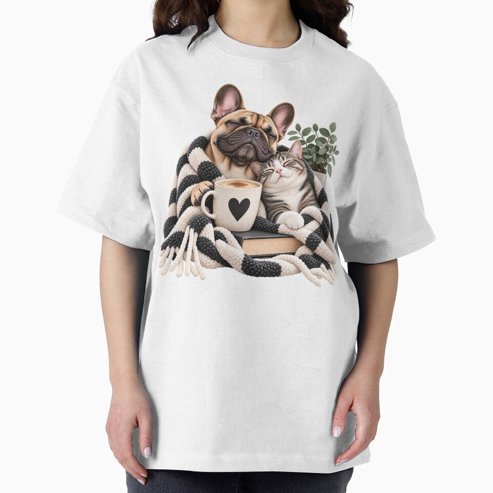 Cozy French Bulldog and Cat by ArtikaCreative