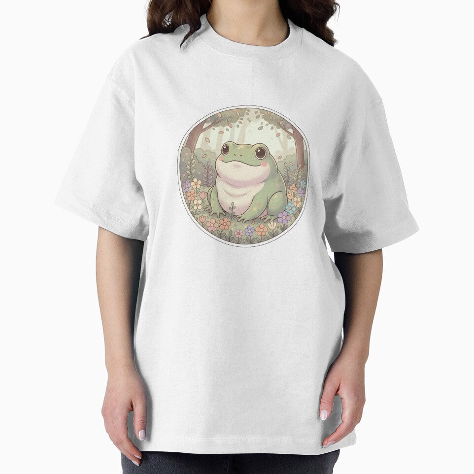 Cute Frog in Flower Garden – Cottagecore Aesthetic Pastel Animal Illustration by LavinyArt
