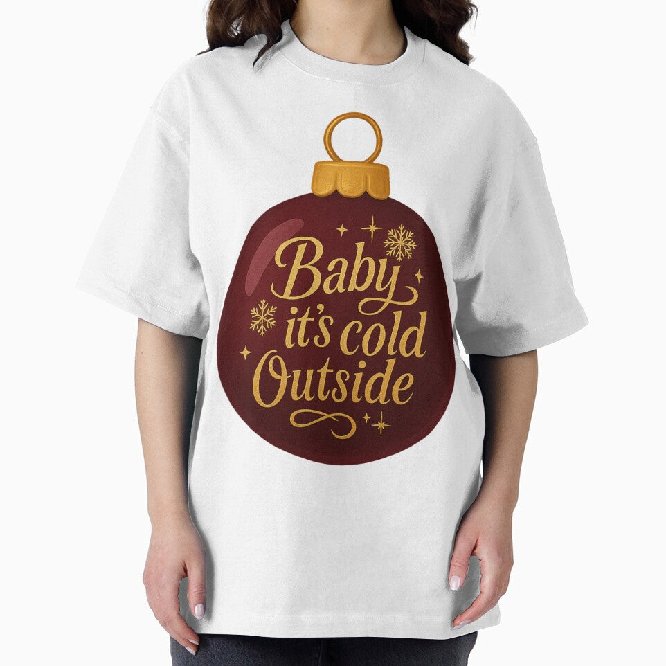 Baby It’s Cold Outside Maroon Christmas Ornament – Cozy Gold Holiday Design for Clothing & Home Décor by Painted Moon by Luna Bee™