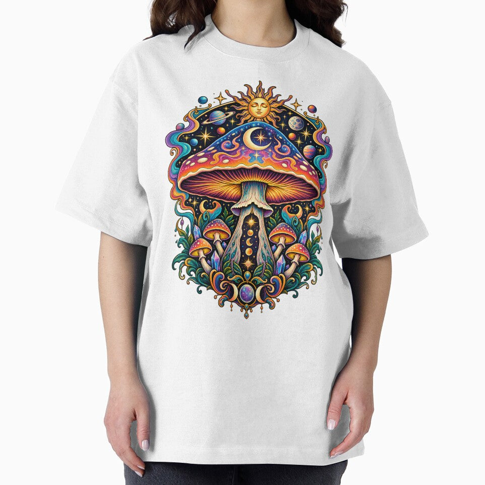 Cosmic Mushroom – Psychedelic Celestial Moon and Space Art by Origamoart