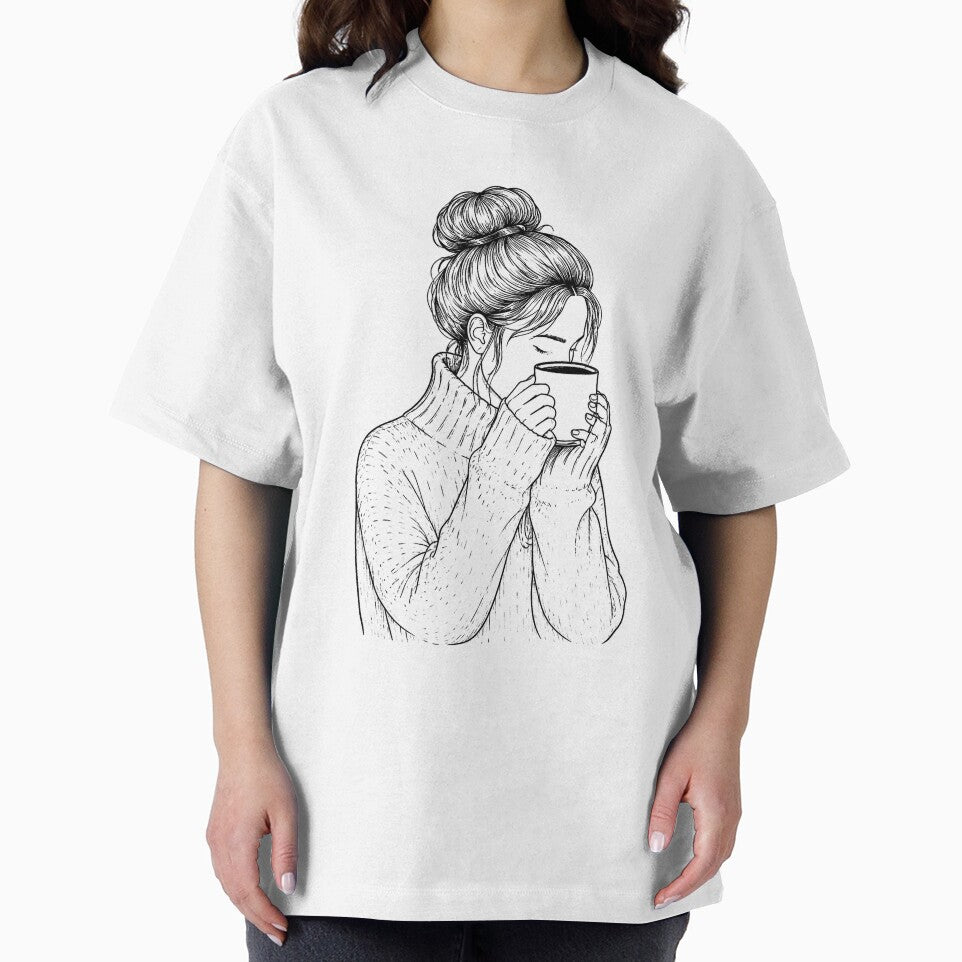Cozy Coffee Girl – Line Art Illustration by KALIMOOO