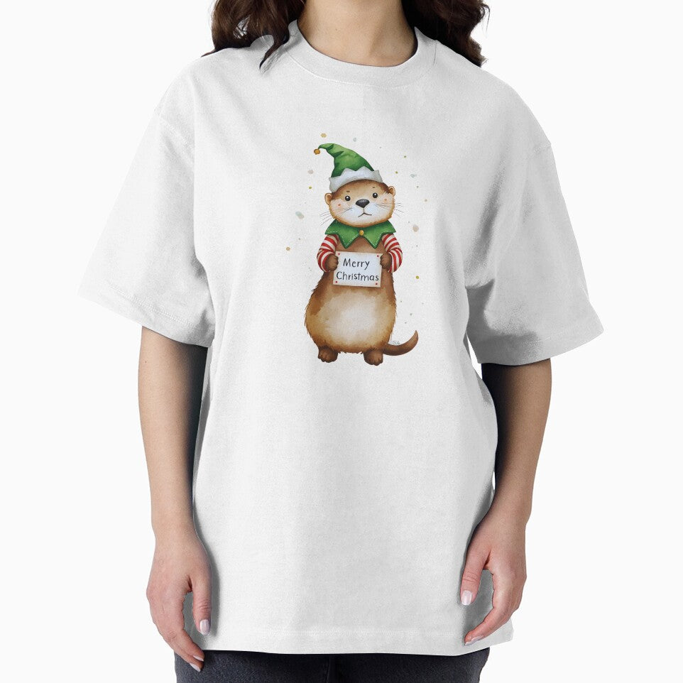 Festive Otter Dressed as an Elf – Holiday Cheer Artwork by Otterly Cute