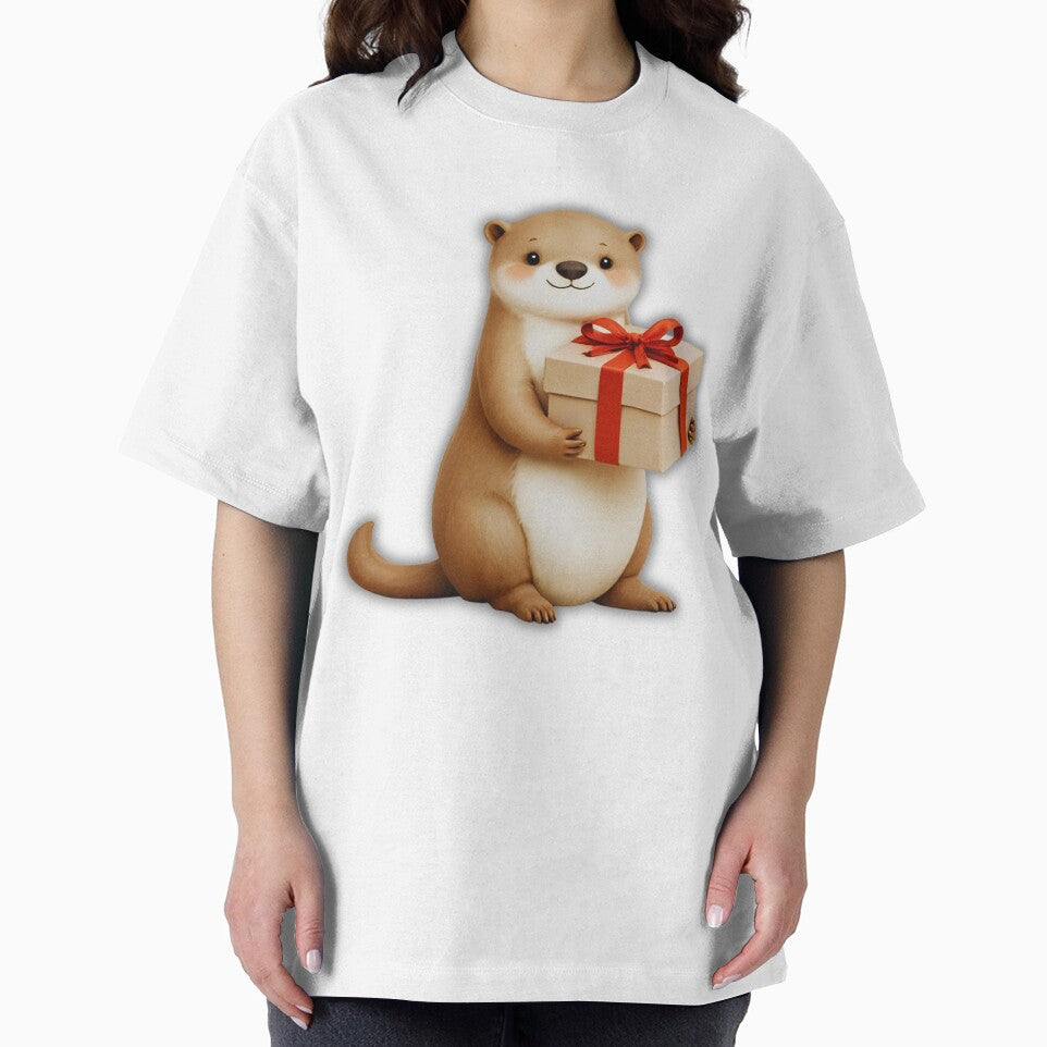 Cute Winter Otter Holding a Present – Christmas Animal Lover Art by Otterly Cute
