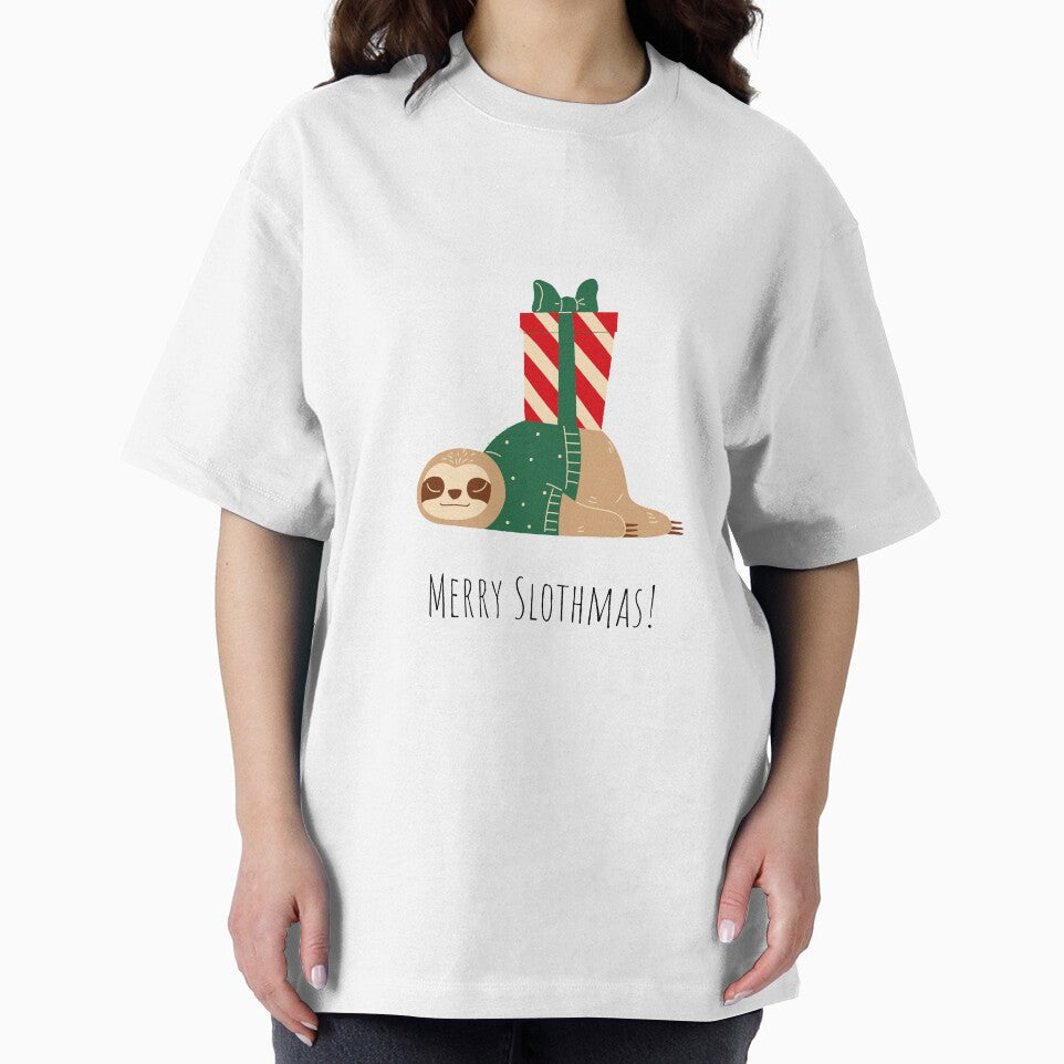 Christmas Sloth with gift and bow by HappyNoireArt