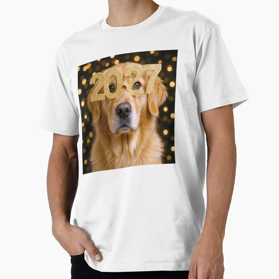 Golden Retriever Wearing 2027 New Year Glasses by Maria Dryfhout