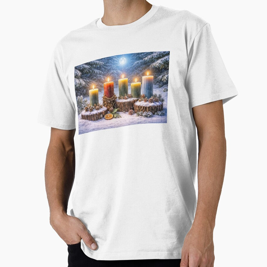 Colorful Candles in a Snow Winter Solstice Yule by Stephanie Laird