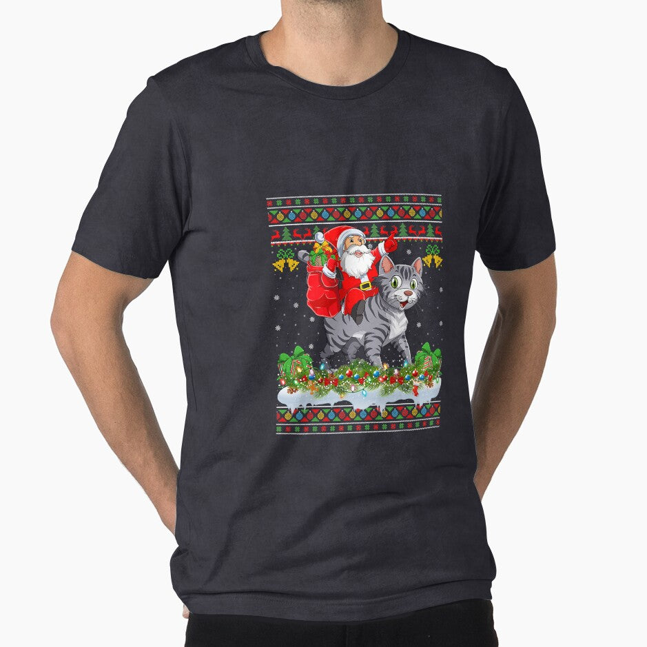 Cat Xmas Pajamas Ugly Santa Riding Cat by atalia8932