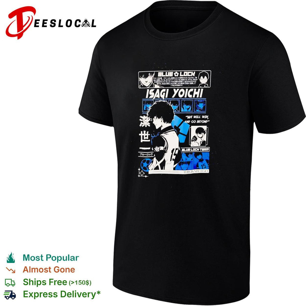 Blue Lock Isagi Yoichi character profile manga panel collage black poster shirt Unisex