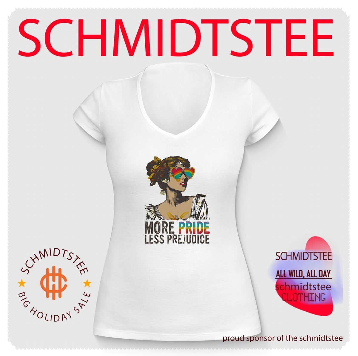 More Pride Less Prejudice LGBTQ Rainbow Heart Sunglasses shirt Unisex